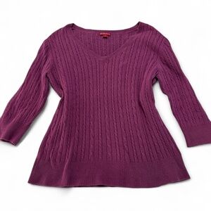 Merona Women's Cable Knit V-Neck Sweater 3/4 Length Sleeve Plum Purple Size Medi